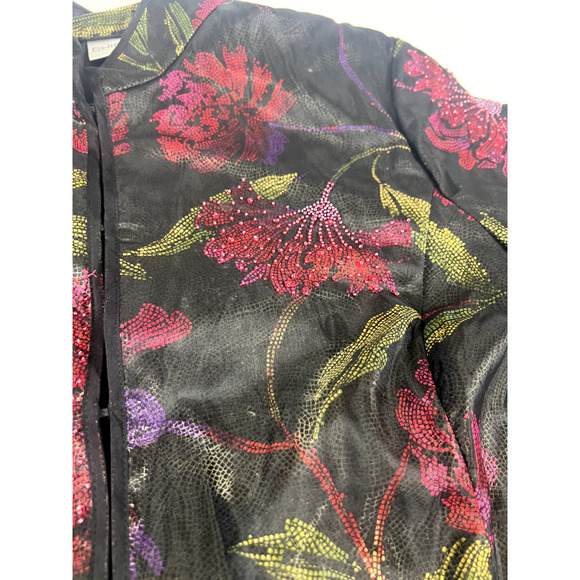 Chicos Jacket Asian inspired Women's Sz 2 Black Floral Long Sleeves‎ Beaded Silk - Picture 7 of 13